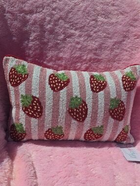 Beaded Strawberry Stripe Decorative Pillow